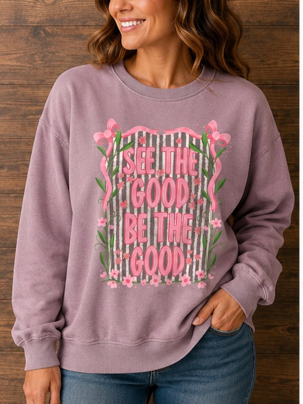 JUST BE See The Good Floral Graphic Sweatshirt - Pink XL